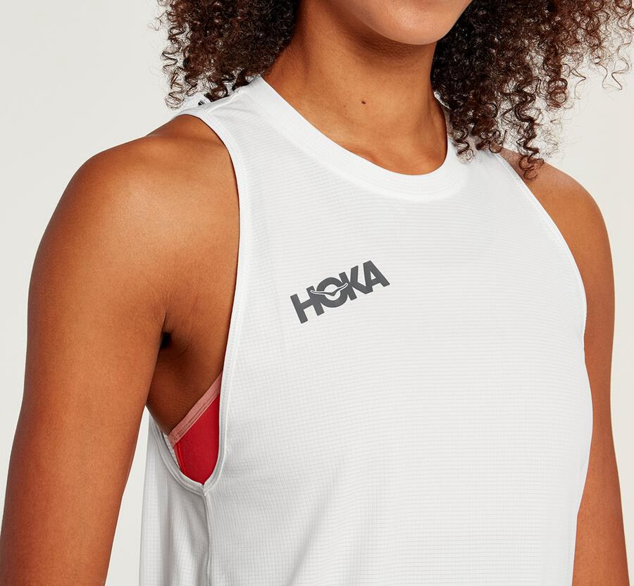 Tops Womens - Hoka One One Performance Utility Tank - White - HRUBNMO-62